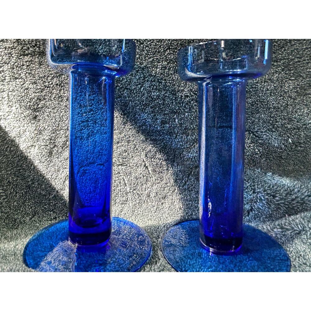 Pair MCM Cobolt Blue Thin Glass Bud Vases
